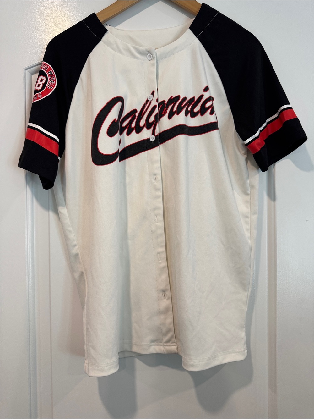 White California Baseball Jersey with Black & Red Accents Size 2